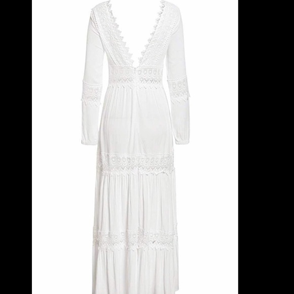 Women’s White V neck Lace Long Dress NWT - Picture 4 of 6